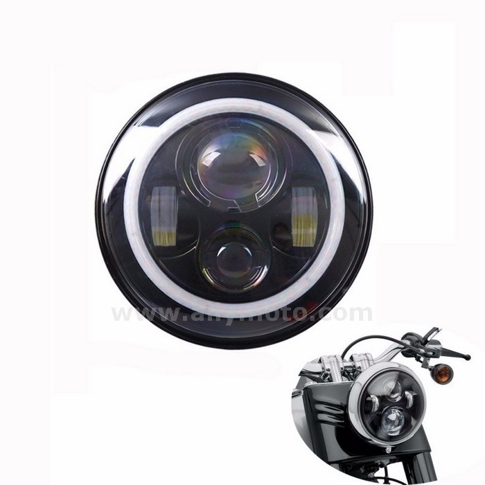 154 7 Inch Led Headlights White Halo Ring Round Harley H4 H13 Projection Daymaker Headlight Fit Davidson 40W